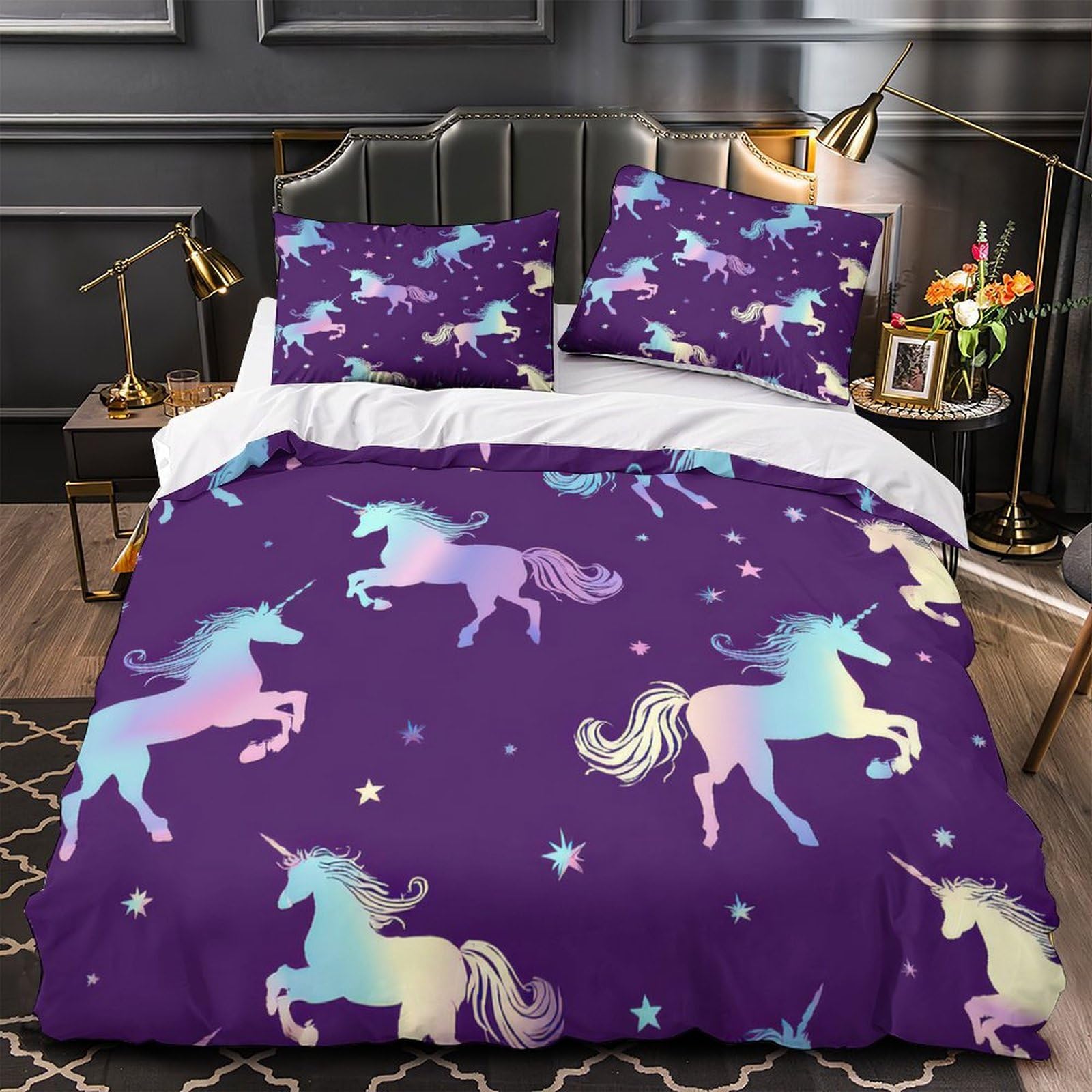 Parure de lit licorne respirante en microfibre résistante avec fermeture éclair