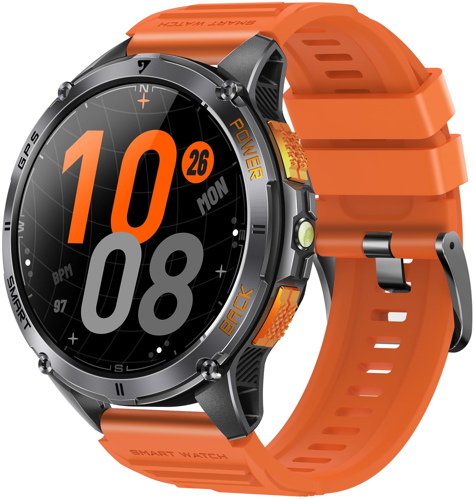 Orologio GPS da uomo, militare, sportivo, con bussola, altimetro, barometro, orologio da fitness, frequenza cardiaca, pressione sanguigna, contapassi, orologio da corsa all'aperto, torcia a LED