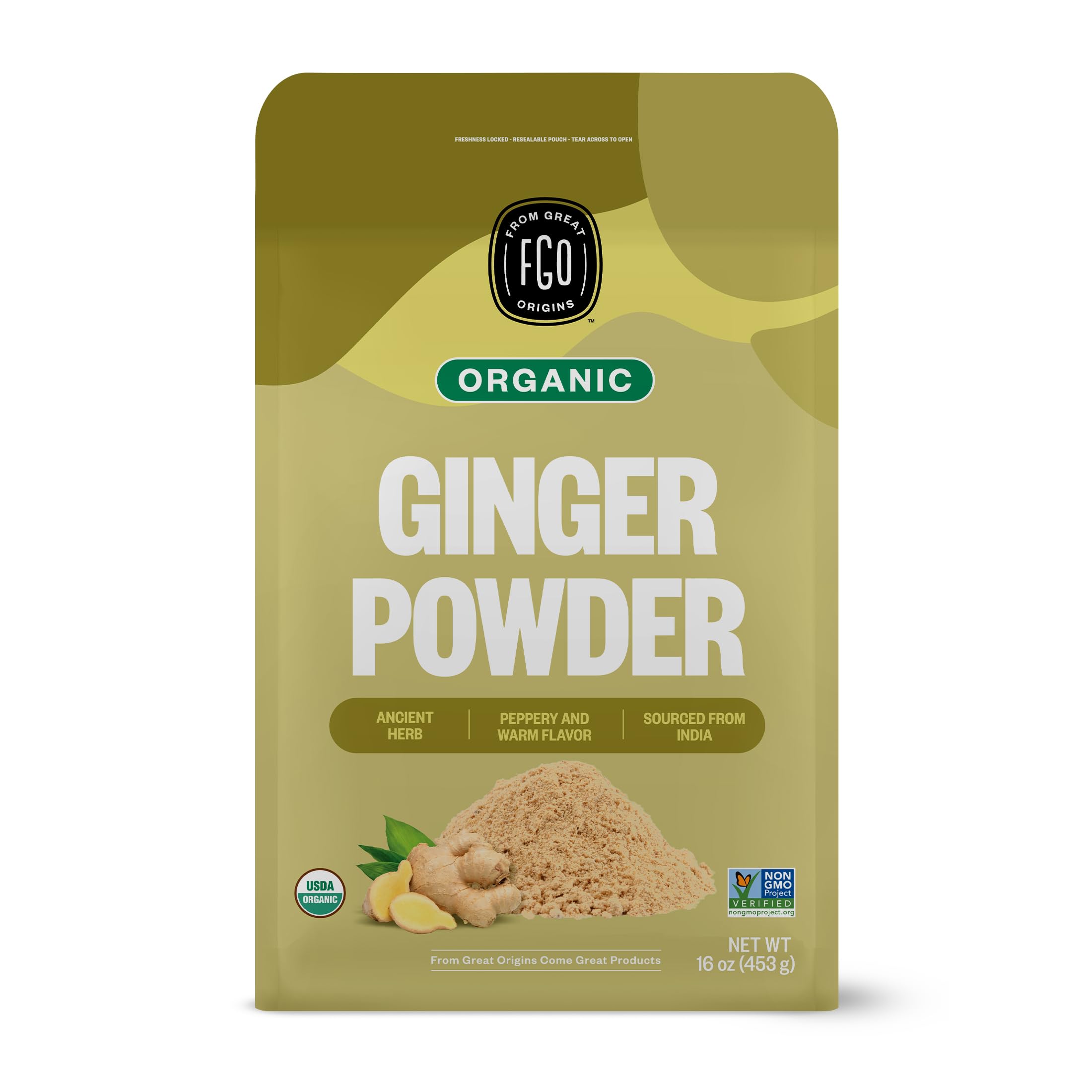 FGO Organic Ginger Powder, Imported from India, 16oz, Packaging May Vary (Pack of 1)