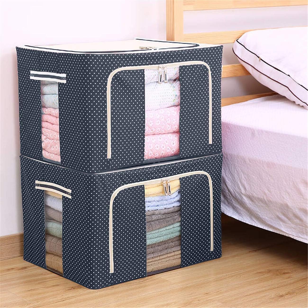 2-Pack Foldable Clothes Storage Bins With Metal Frame - 22L Stackable Organizer, Clear Window & Handles, Light Grey