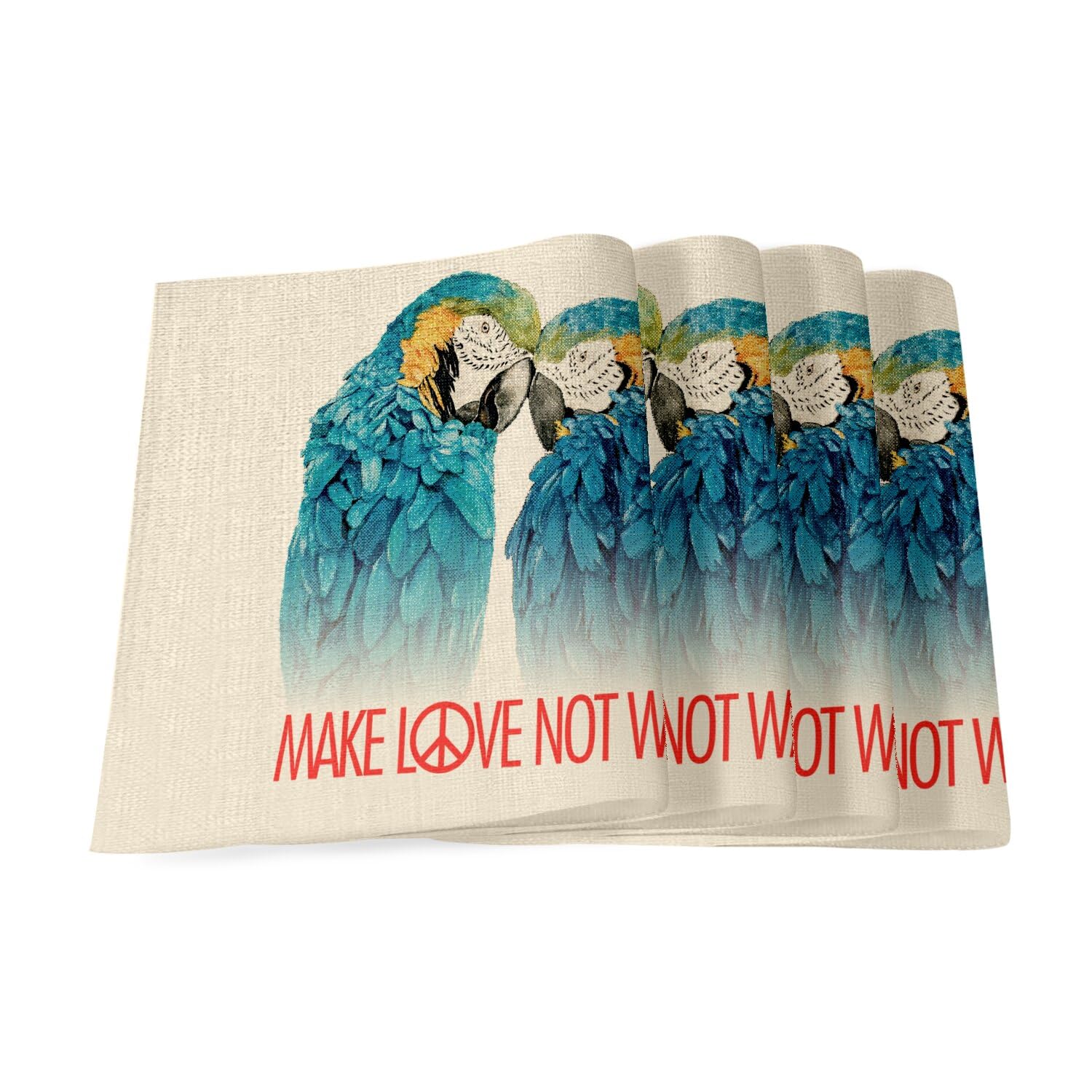 Sets de table en lin 40x28.5 cm Make Love Not War Perroquet Art