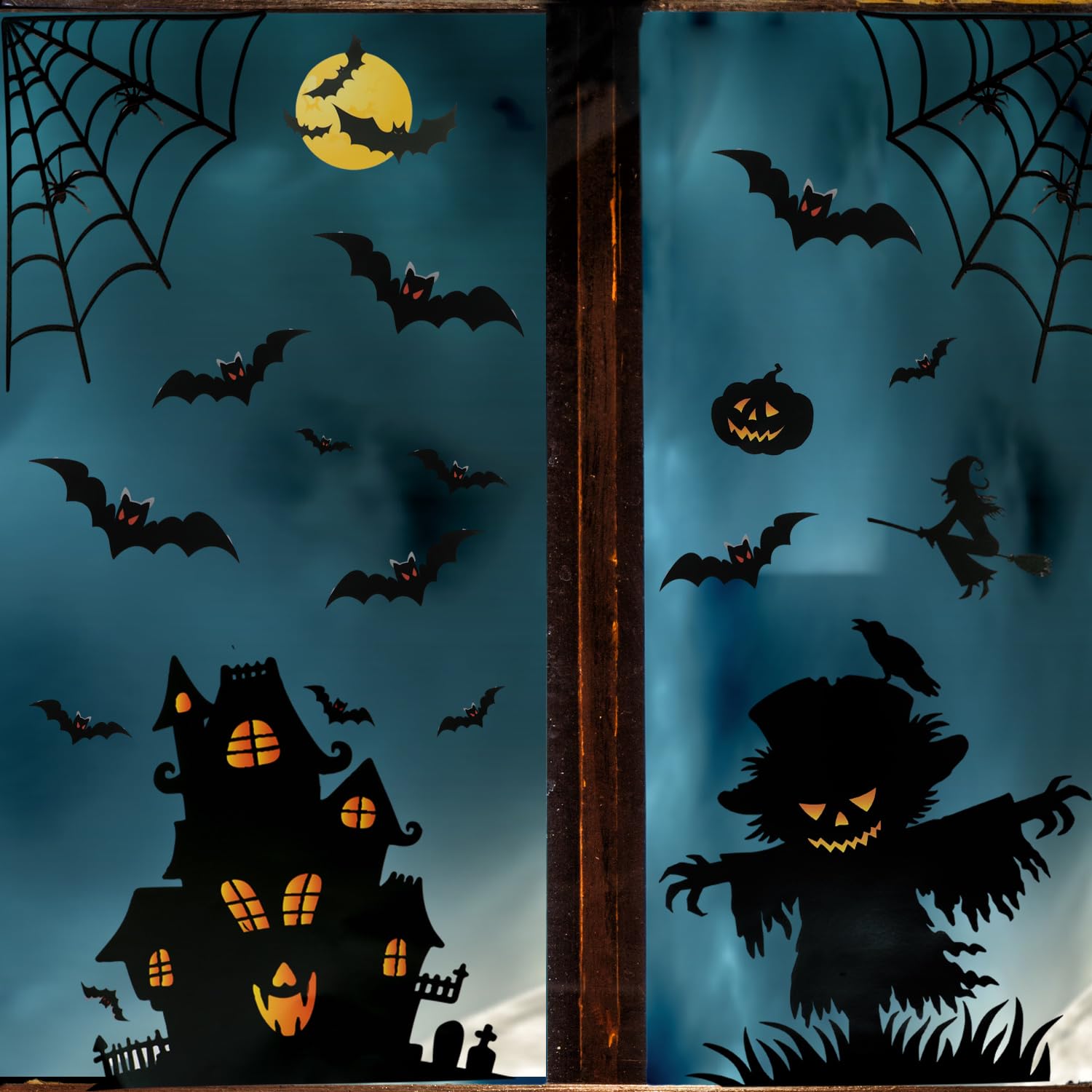 9 Blätter Halloween Fensteraufkleber – PVC, Statisch Haftend, Gruselige Deko