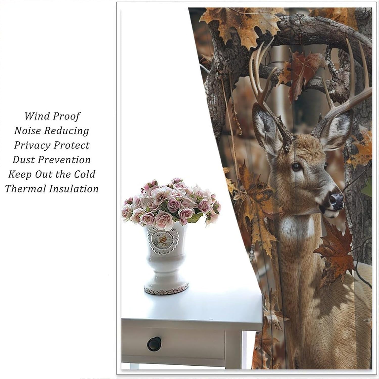 Deer Curtains, Rustic Elk Country Forest Woodland Wildlife Camouflage Pattern Blackout Window Treatments, Rod Pocket Thermal Insulated Drapes 2 Panel Sets for Bedroom Living Room, 42"W X 45"L