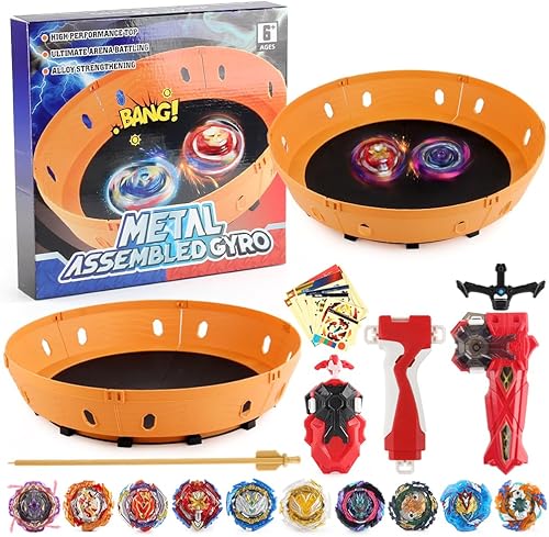 Bey Battling Top Stadium Blade Battle - Juego de 10 camisetas giratorias de fusión de metal, 2 lanzadores, 1 arena para niños a partir de 6 años