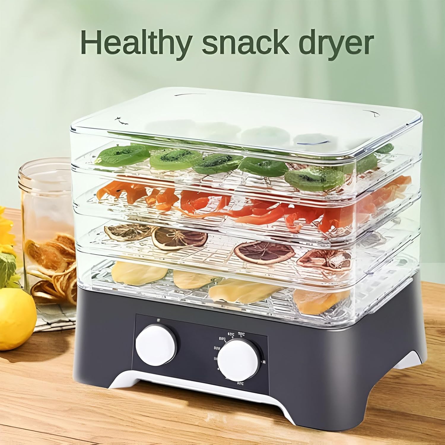 フードドライヤー 食品乾燥機 400W 360°熱風循環加熱 両面ガラス 6段