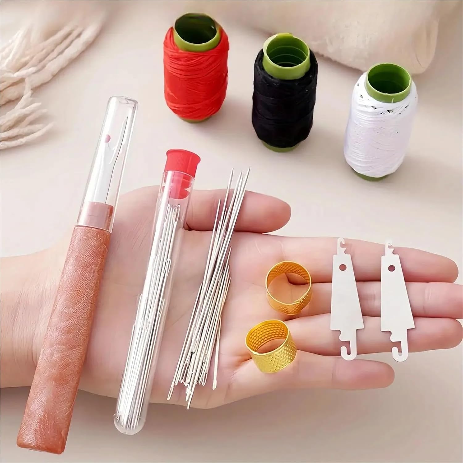 Big Eye Steel Sewing Needles Kit 5 Set Hand Sewing Tool Large-Eye Steel Needle with Threaders Diverse Practical Tools Home DIY Clothes Craft Supplies