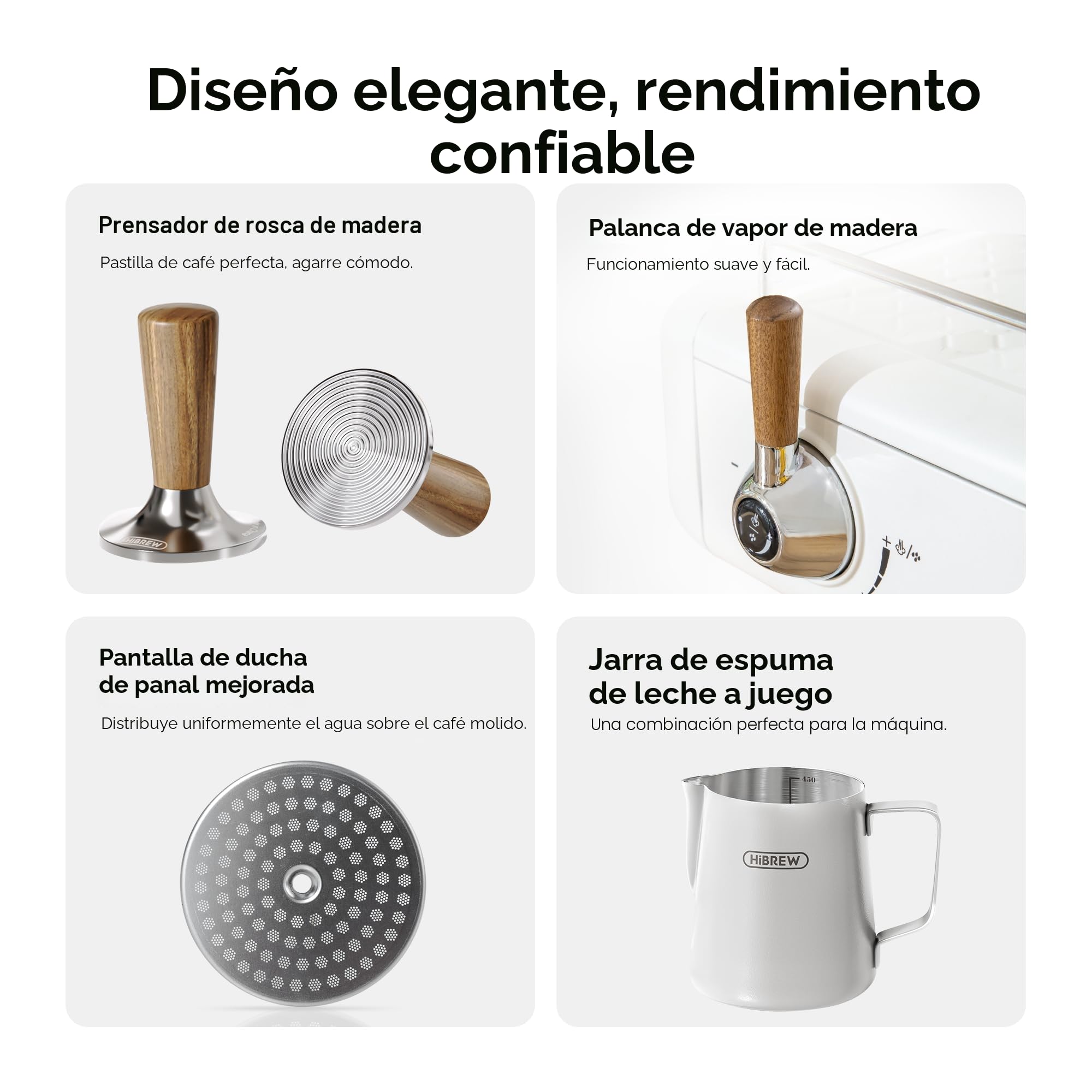 HIBREW H10Plus - Máquina de Café Espresso Programable, Portafiltro de 58 mm en Acero Inoxidable, Temperatura y Volumen de Taza Ajustables a Voluntad, con Pantalla Inteligente y Manómetro