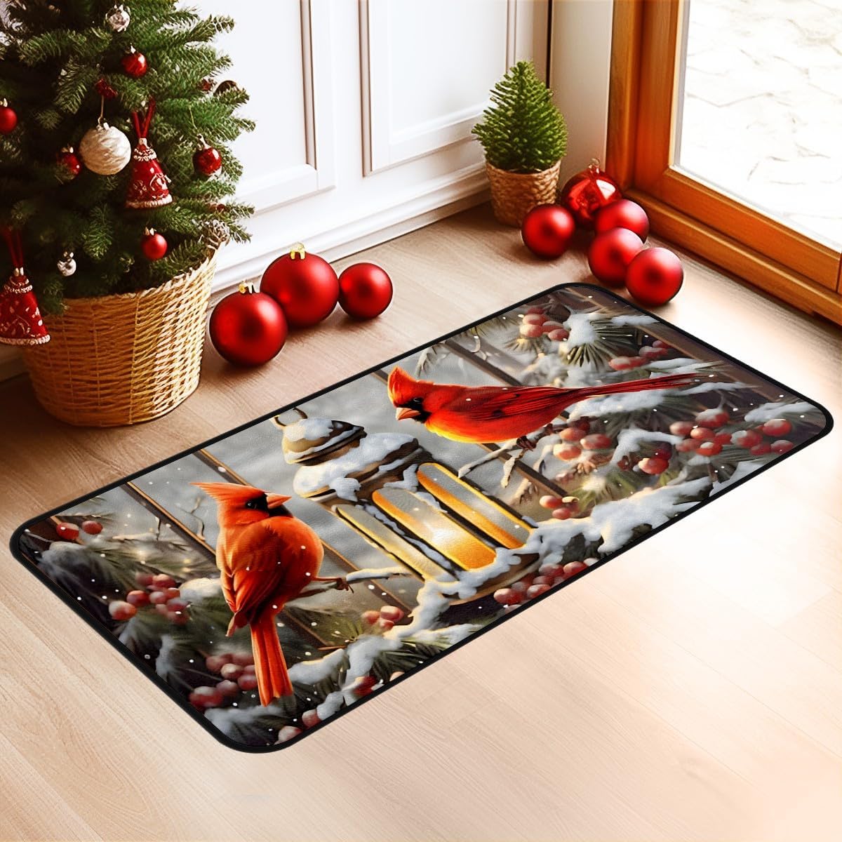 Alfombra de pasillo de Navidad de 20 x 40 pulgadas, lavable con diseño de cardenales, alfombra antideslizante para sala de estar, pasillo,