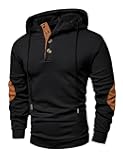 Mens Hoodies Fall Casual Cotton Textured Long Sleeve Half Button Pullover Hooded Sweatshirts