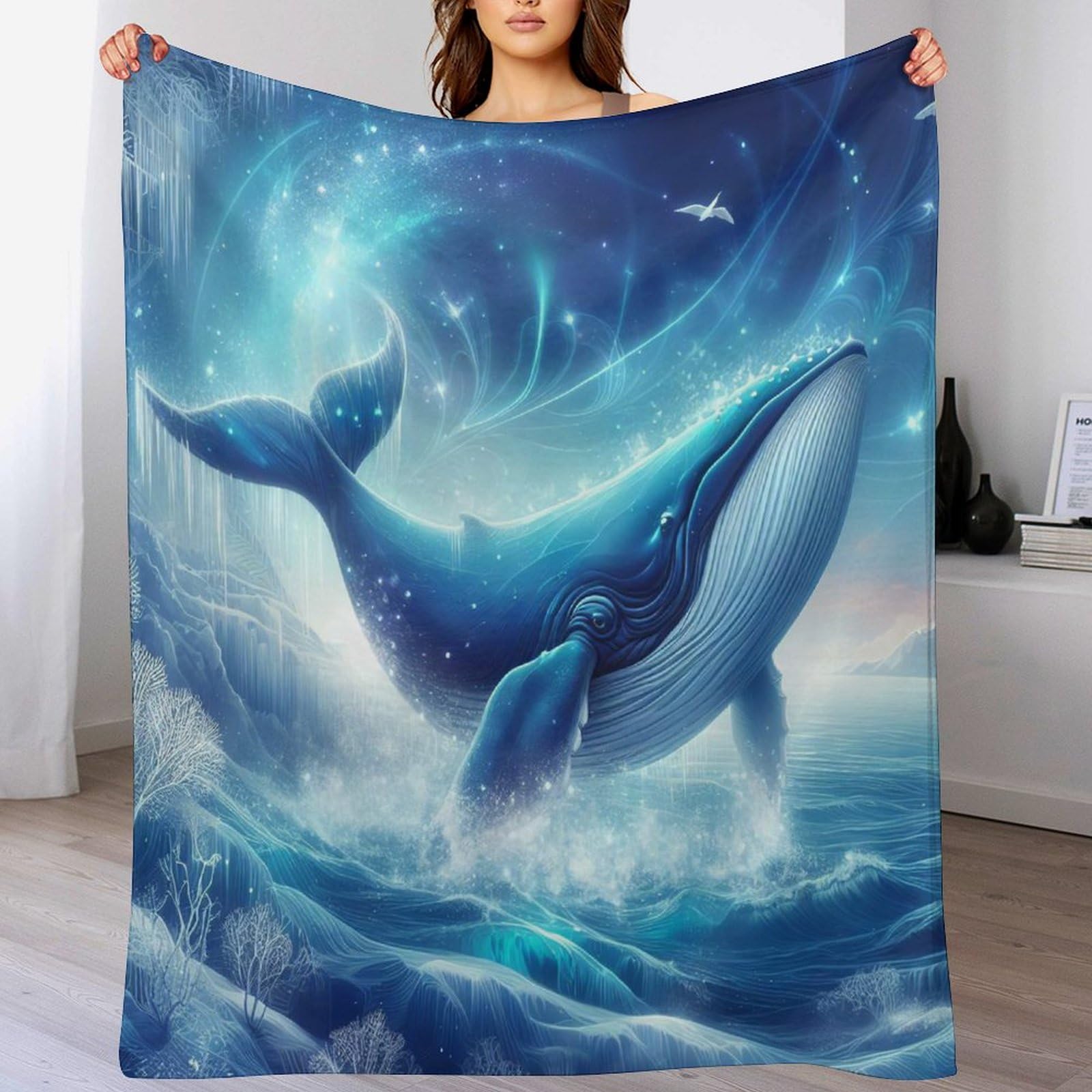 Manta mullida de ballena para tardes de película en el sofá y lectura en la cama