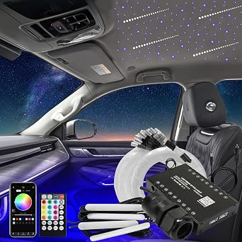 AKEPO 3in1 Starlight Headliner Kit, with Under Dash Car Interior Light, Shooting Star Effect+Music Sync Activated 6W RGBW 450pcs 9.8ft/3m Fiber Optical Strands+APP/Remote Control