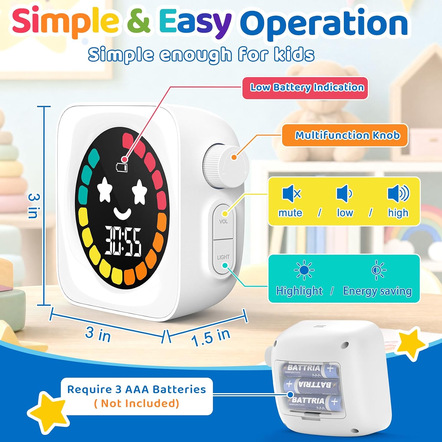 Visual Timer for Kids ADHD, 99-min Digital Countdown/Stopwatch Timer, White image 2