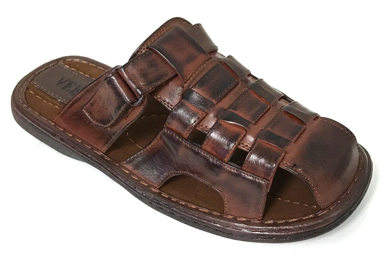 Men's Sandals Adjustable Strap Closed Toe Slide,Brown-008, 12