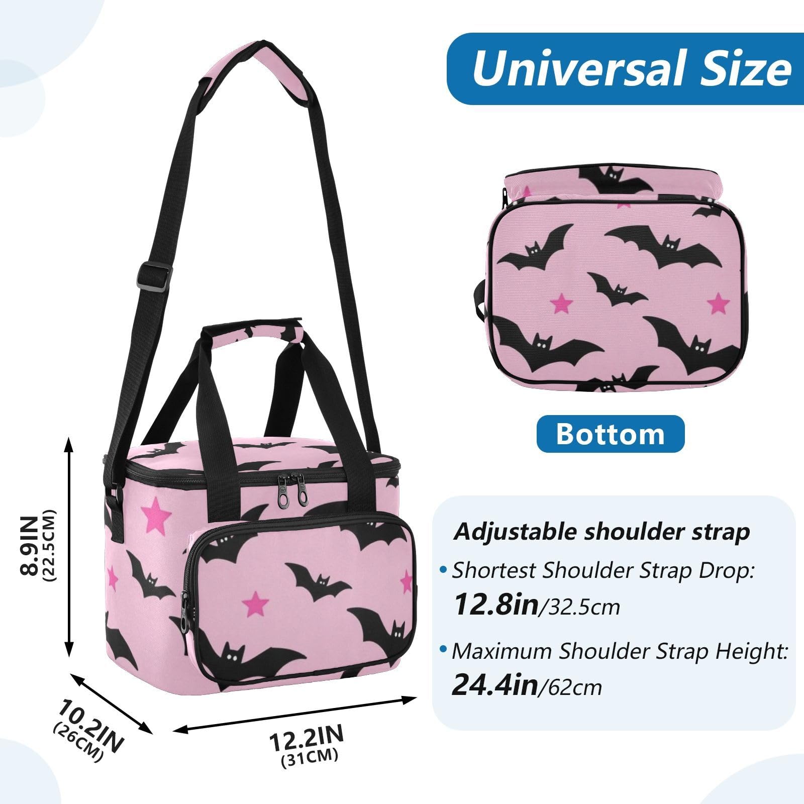 Wudan Blush Bat Star Halloween termiczny pojemnik na żywność 31 × 26 × 22,5 cm plaża studenci