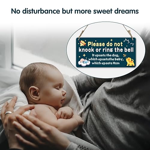Miniatura 5 de Letrero colgante de plástico de PVC para puerta delantera, con texto en inglés "Do Not Knock or Ring the Bell", de plástico PVC, de 10 x 5 pulgadas,