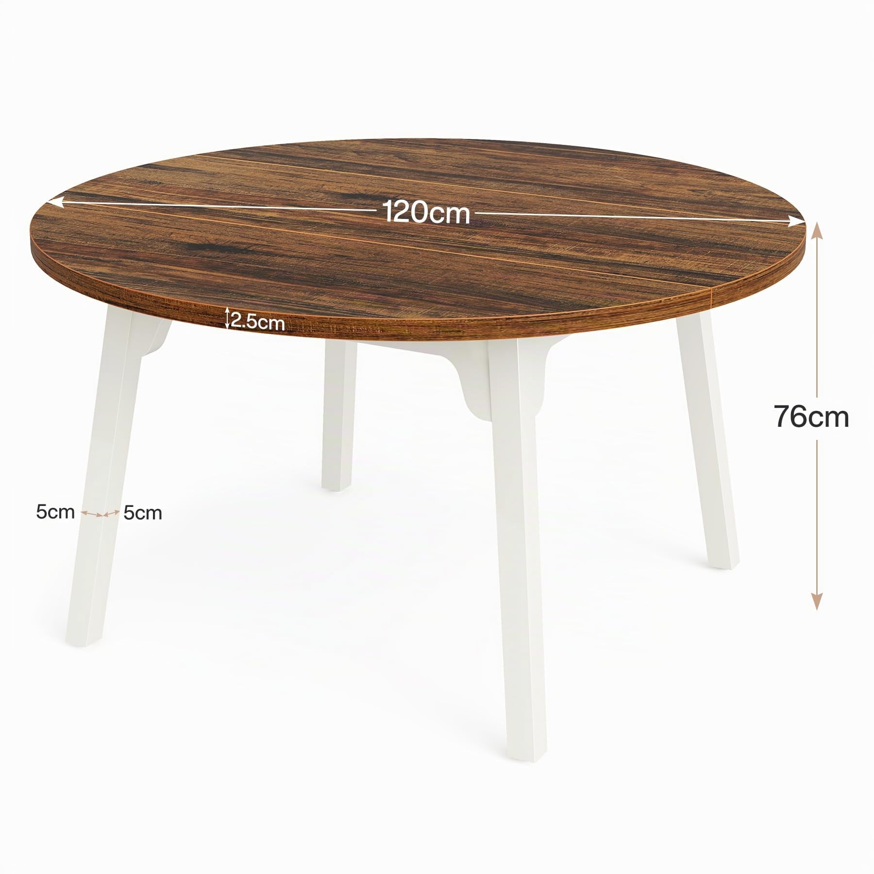 Tribesigns Mesa de Comedor Redonda para 4-6 Personas, 120CM Mesa de Cocina Círculo con Superficie de Textura de Madera,Mesa de Comedor con Patas de Madera Maciza para Cocina, Salón, Marrón y Blanco