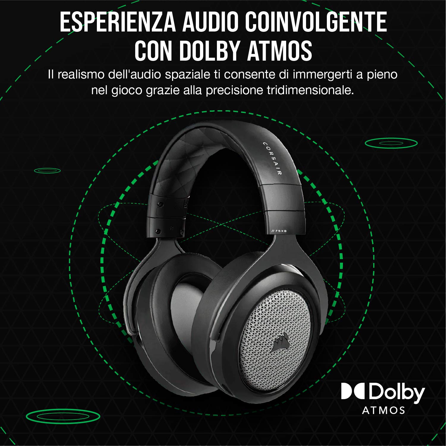 Corsair HS75 XB WIRELESS Cuffie Gaming con Microfono per Xbox Series X e Xbox One (Lcollegati Direttamente Senza Adattatore Wireless, Audio Dolby Atmos, Microfono Unidirezionale) Nero