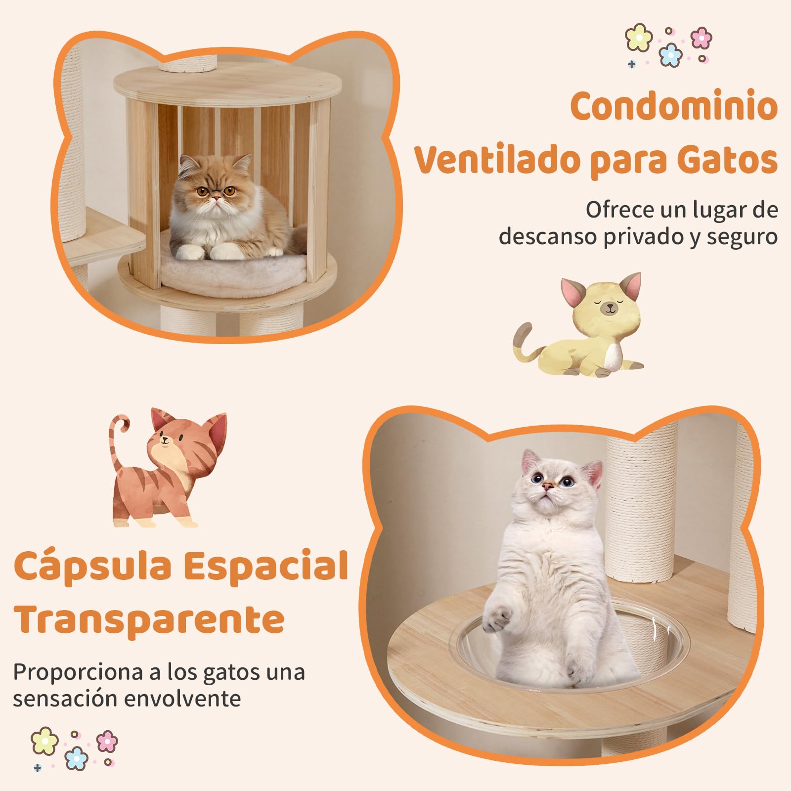 COSTWAY 185 CM Árbol Rascador para Gatos de Madera, Torre Rascador Multinivel para Gatitos Sólida con Condominio, Percha, Postes Rascadores, Escalera, Castillo Gatos de Múltiples Niveles, Natural