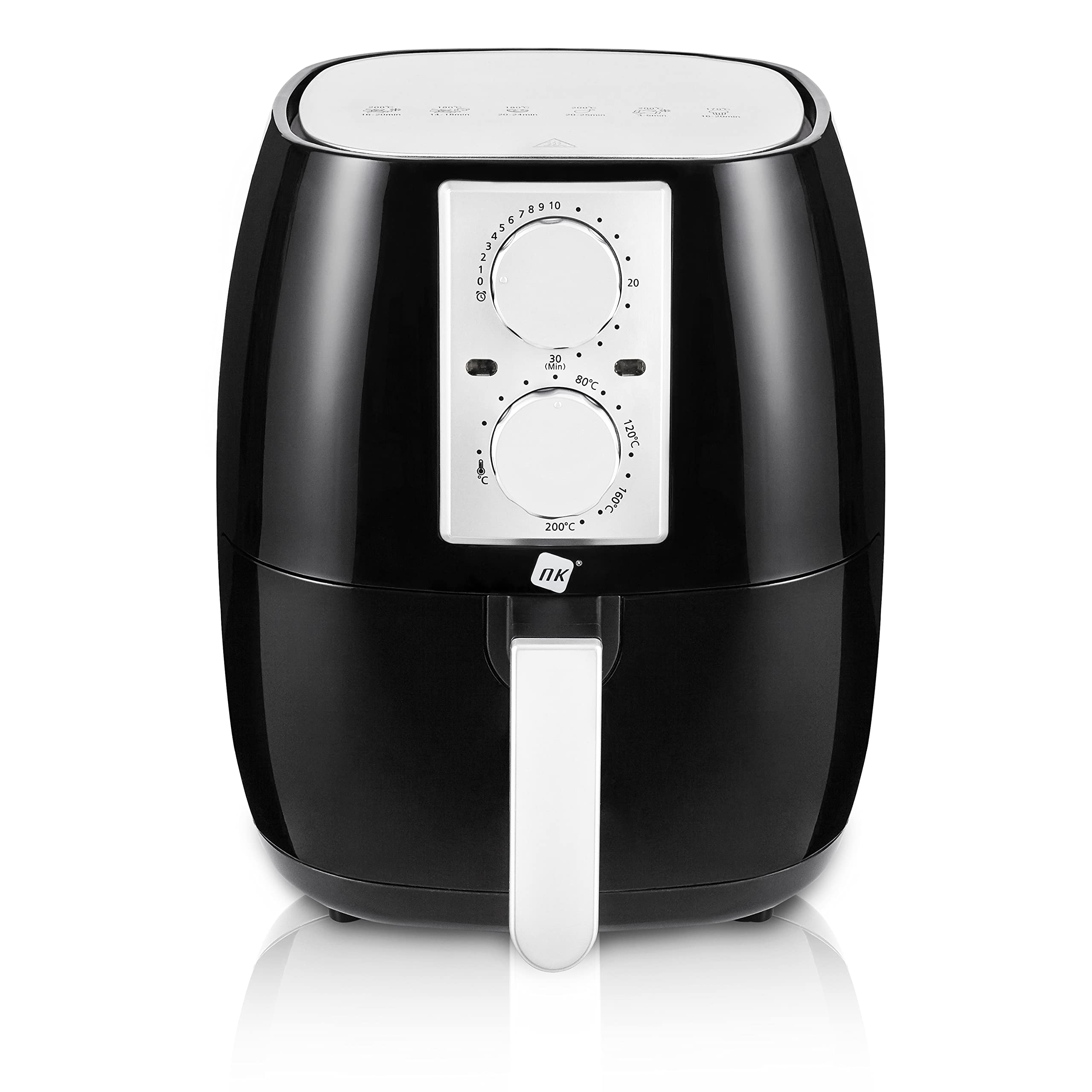 NK Freidora Mecánica sin Aceite 4,5L - Airfryer Caliente XL, Fácil de Usar, 6 Programas, 1500W, Temperatura Regulable hasta 200ºC (Libro de Recetas Digital ESP/EN) - Compatible con Lavavajillas
