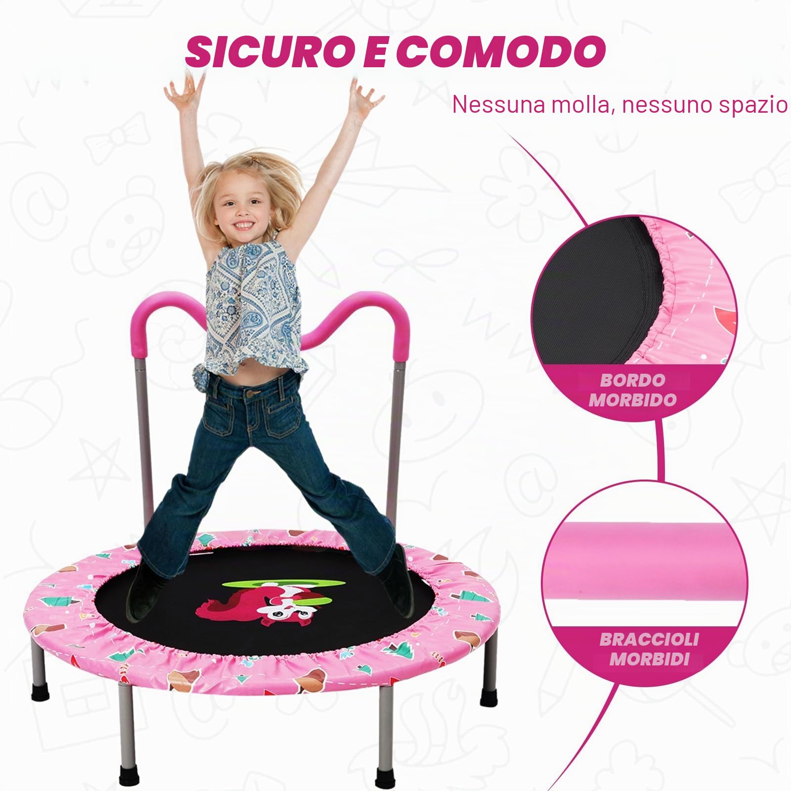 Trampolino Elastico per Bambini,Tappeto Elastico Pieghevole per Bambini con Piccolo Scoiattolo Copertura,Cuscinetti Antiscivolo e Maniglia,Ideale per Interno ed Esterno,Carico Massimo 150 kg