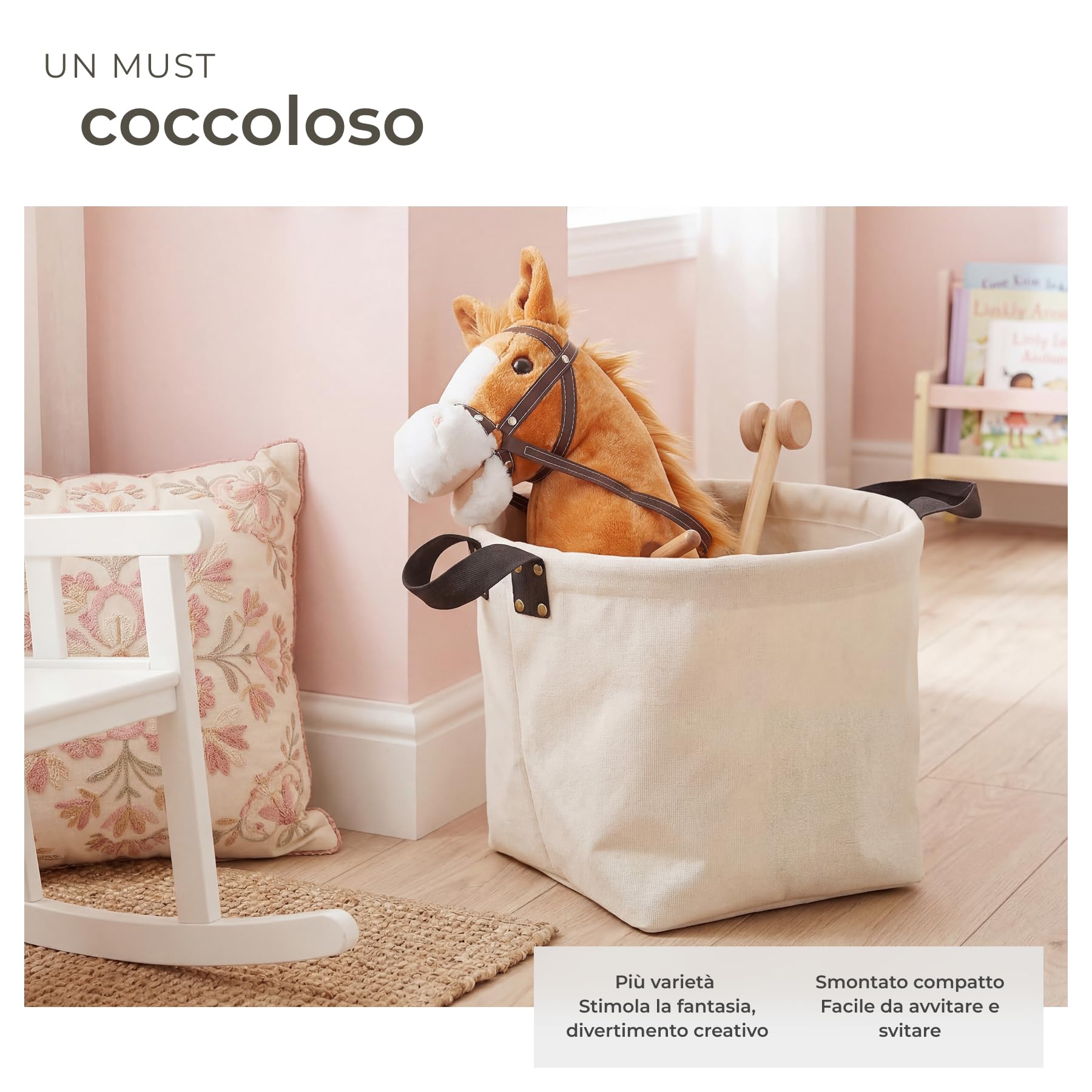 tectake® Cavallo Giocattolo con Bastone per Bimbi, Peluche Cavallo, Cavalli Giocattolo con Bastone in Legno, Doppie Rotelle, Hobby Horse, Idee Regalo Equilibrio per Bambini dai 24 mesi - Marrone