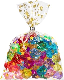 100 Pcs 5"X 7" Star Goodie Bags Gift Wrap Cello Cellophane Treat Bags Party Favor Bags Clear Candy Cookie Bags Plastic Poly Goodie Storage Bags with Twist Ties for Bakery,Birthday, Wedding
