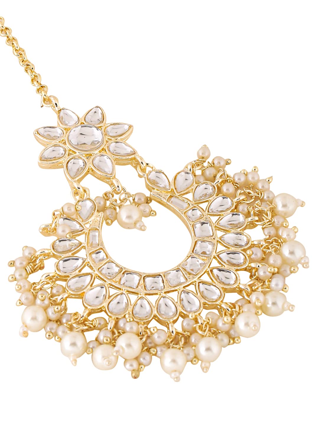 Kundan Studded Beads Drop Chandbali Maang Tikka