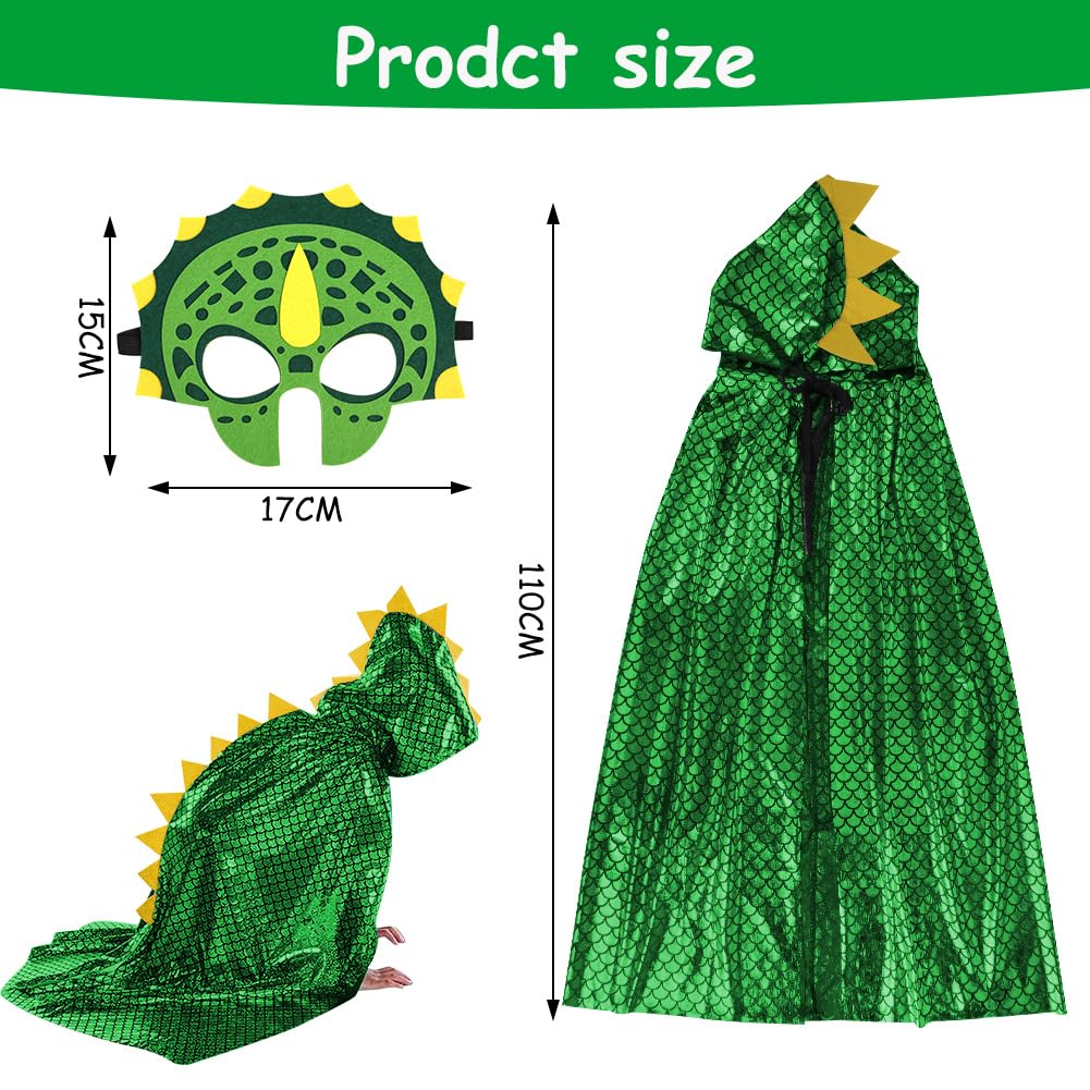 Aomig Peleryna z dinozaurem, 2 sztuki, Cosplay, dla dzieci, maska dinozaura, smok, płaszcz, ubranie, przebranie dinozaura, peleryna, dla chłopców i dziewczynek, odgrywanie ról, karnawał, Halloween
