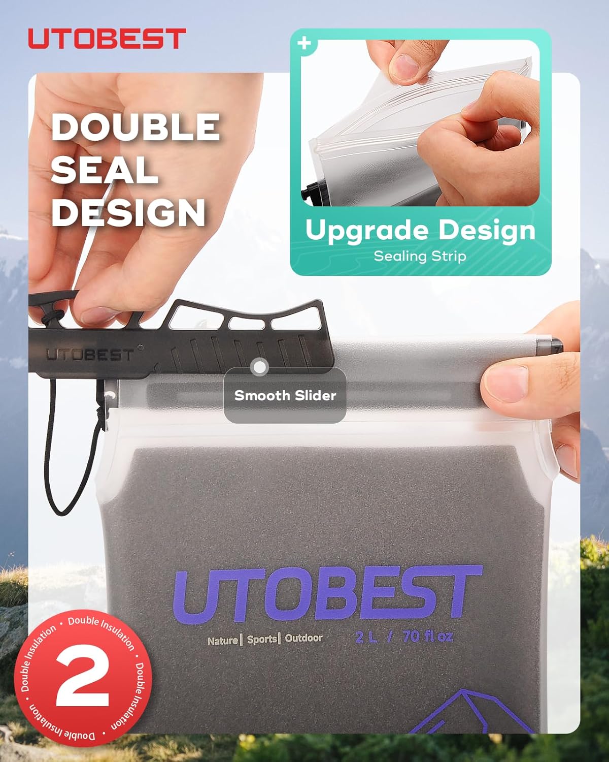 UTOBEST Insulated Water Bladder with Bite Valve Cover Keeps Water Cool or Warm for Hours, Leakproof TPU Hydration for Hiking Camping and Backpacking