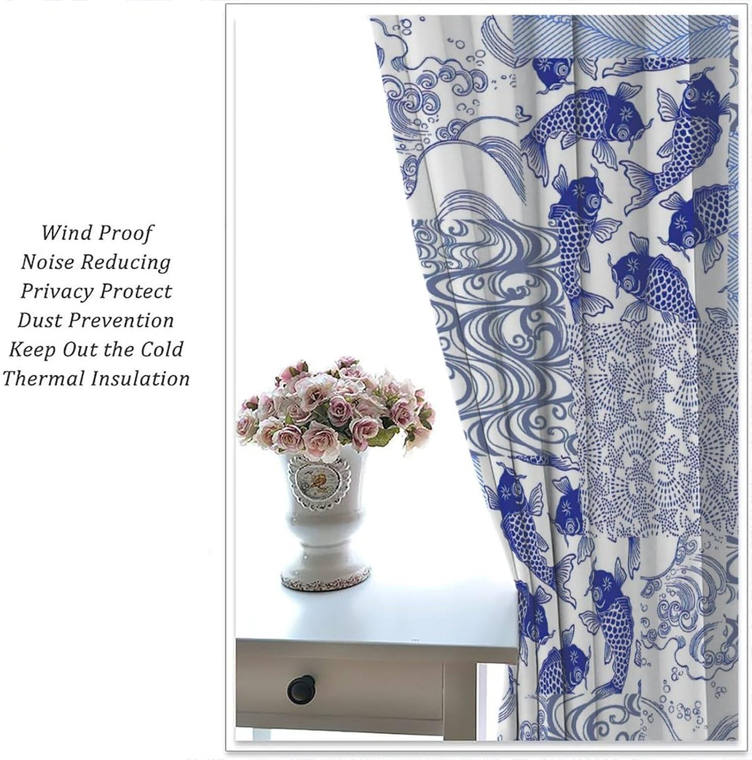 Asian Japanese Blackout Curtains, Japanese Patchwork Arts Craft Pattern Nature Botanic Wildlife Window Drapes, for Living Room Bedroom 52" W X 84" L
