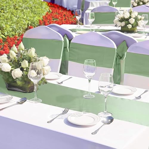 Miniatura 2 de Bencailor - Juego de 24 piezas de camino de mesa de satén verde de 12 x 108 pulgadas de largo, tela brillante y suave para decoración de banquetes