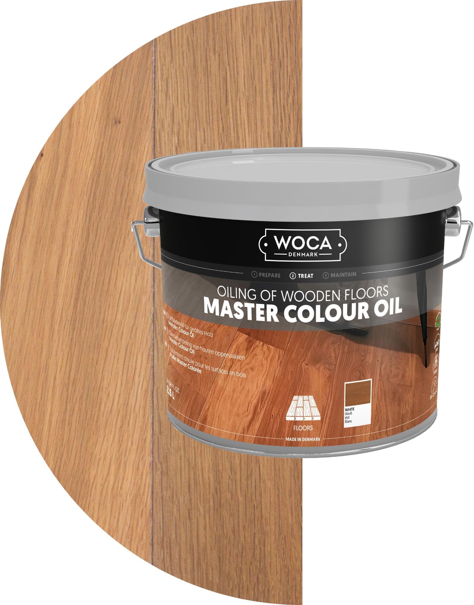 Denmark โ Master Color Oil โ White Color -Plant Based Oil Penetrating Stain and Finish for Wood Furniture, Floors, Trim and Cabinets - 2.5L