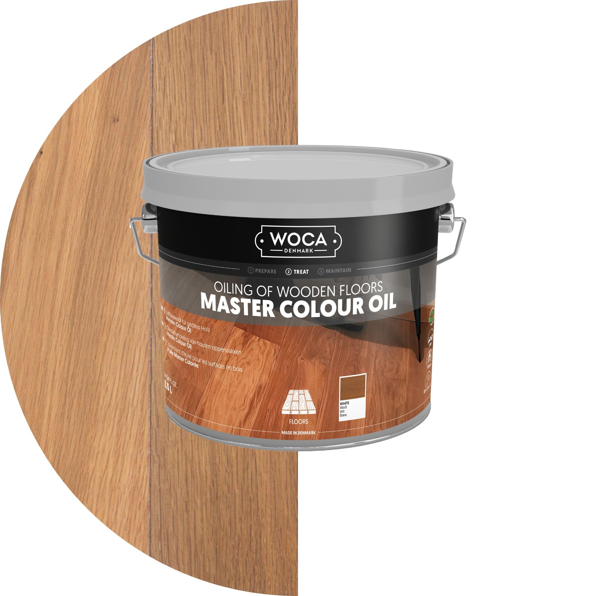 WOCADenmark – Master Color Oil – White Color -Plant Based Oil Penetrating Stain and Finish for Wood Furniture, Floors, Trim and Cabinets - 2.5L