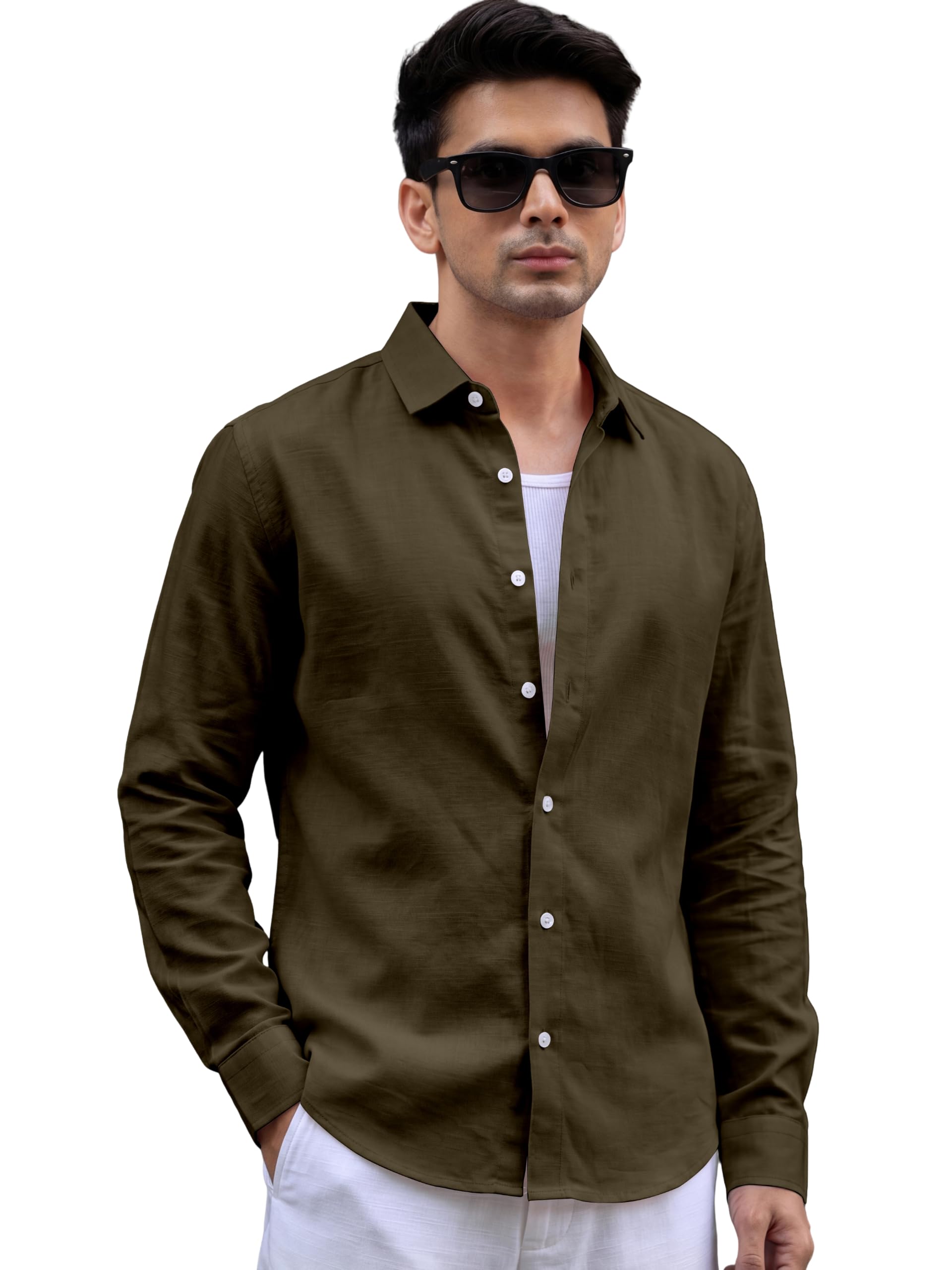 Men's Olive Green Linen Full Sleeve Regular Fit Shirt-picture-27