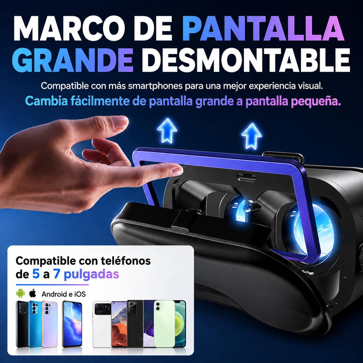 Gafas VR para Móvil con Mando - Gafas de Realidad Virtual 3D Ajustables (Miopía 0-700°) y Protección Facial Anti-Luz Azul - Compatible Android/iOS (5-7") - Regalo Ideal para Niños, Hombres y Mujeres