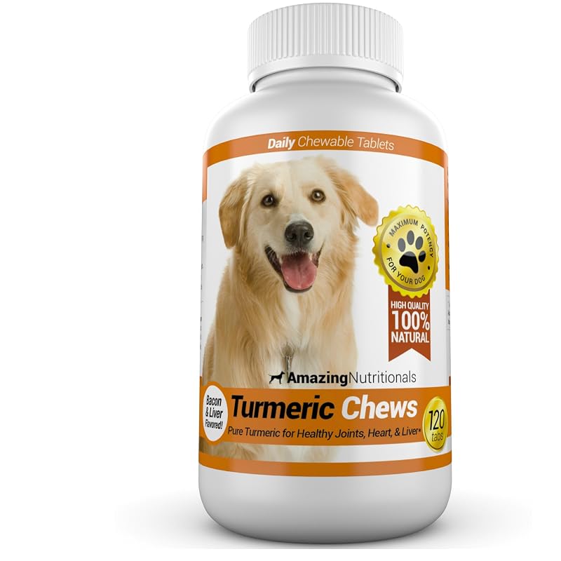 Suplemento de cúrcuma e curcumina para cães sabor bacon Amazing Nutritionals, 120 tabletes