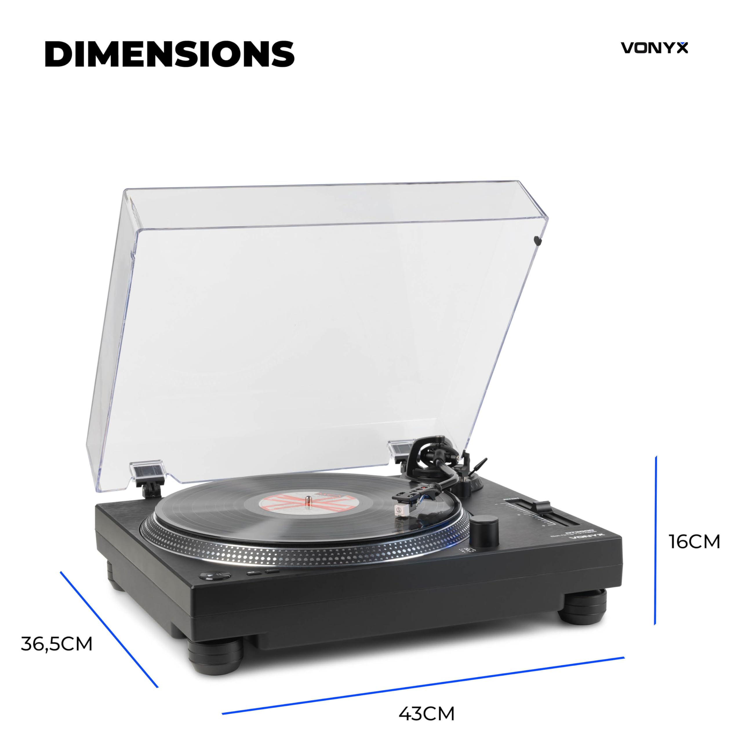 Vonyx DT3000 Platine Vinyle DJ à Courroie avec Cellule Audio-Technica, Tourne Disque 33/45 Tours pour DJ Débutant et Écoute