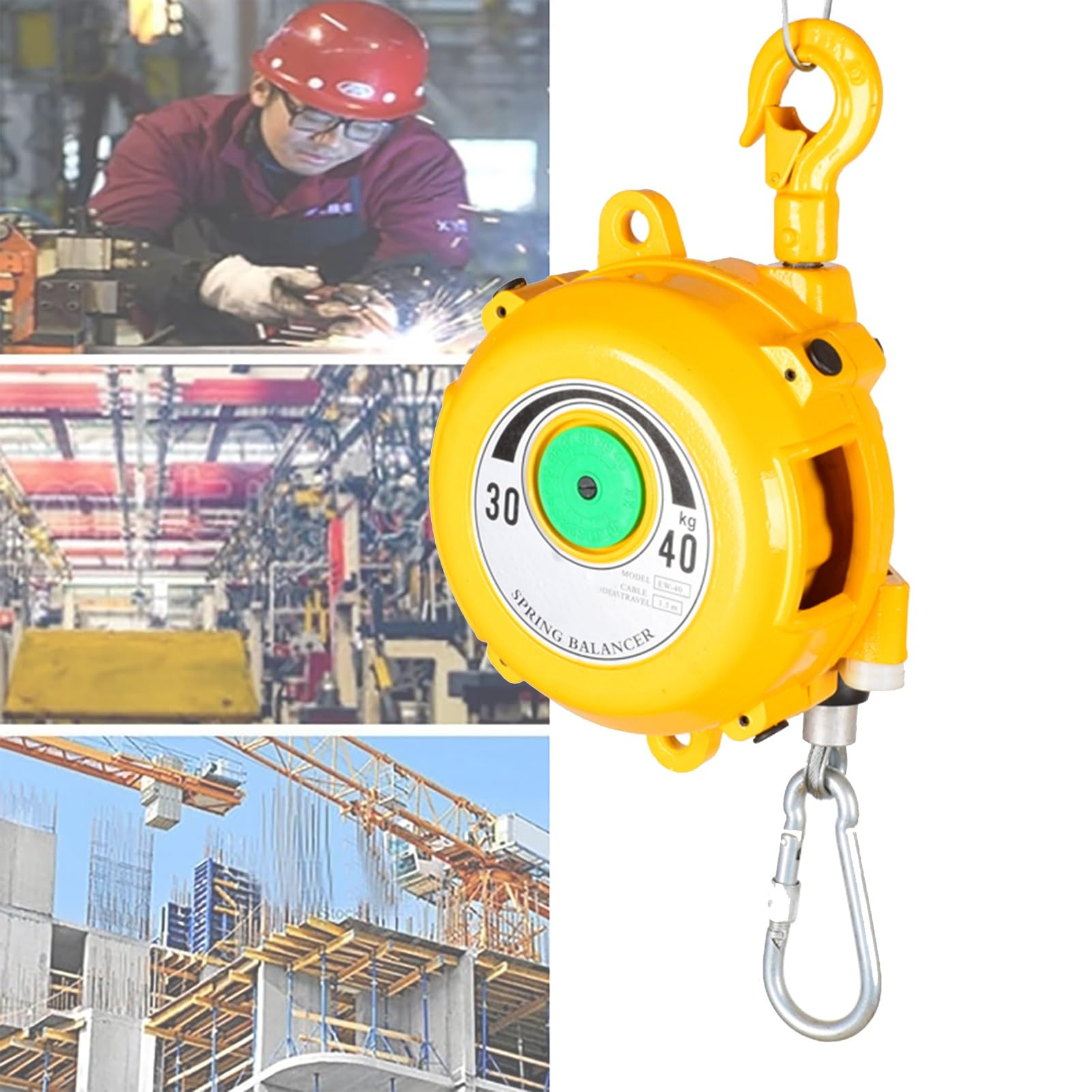 WEKONUMEX Retractable Spring Balancer, Spring Balancer Retractable Holder 1.5m 1-70kg Alloy Hook Aluminum Safety Assembly Line(30-40kg)