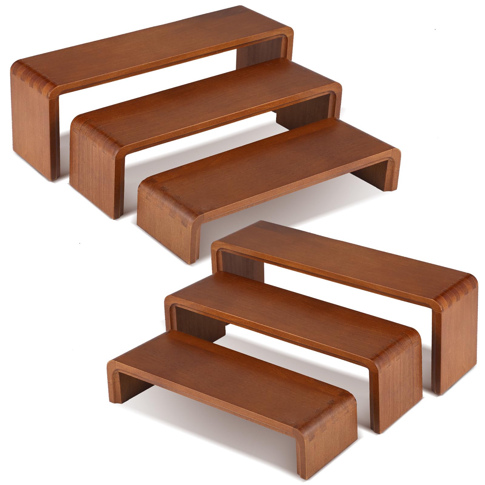 Photo 1 of 2 Sets Small Wood Risers Display Stand, Cupcake Dessert Cake Stand, Wooden Cologne Perfume Stands, Wood Riser for Kitchen Counter, Vendor Booth Display Items, Size: 9.4in, 10.6in, 11.8in (Walnut Color)
