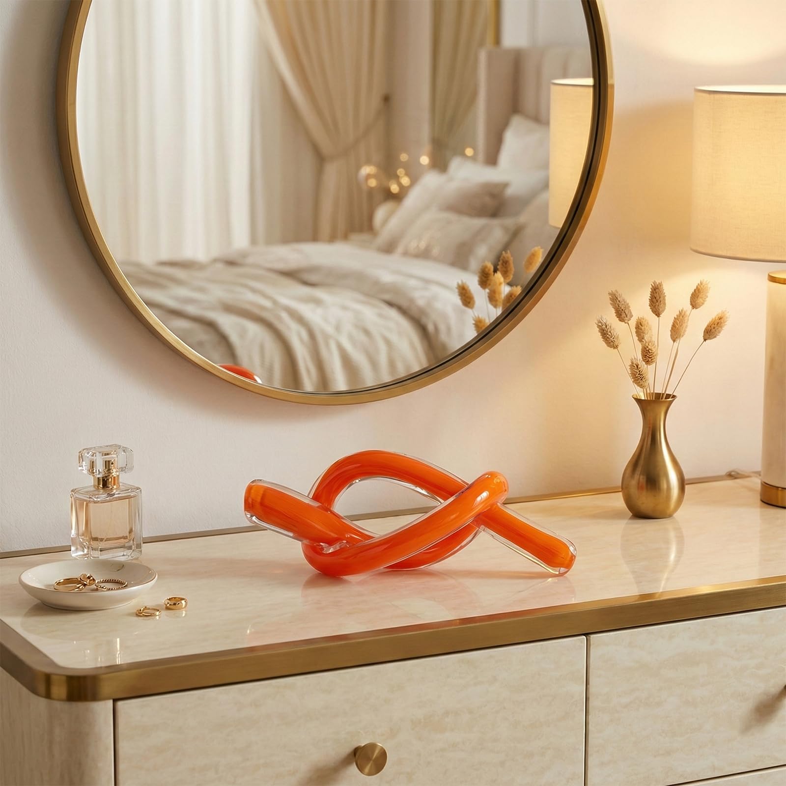LCCCK Scultura astratta arancione con nodo in vetro soffiato a mano, decorazione per tavolino da caffè, mobile TV, mensola o accento del caminetto, arte moderna con nodo per soggiorno costiero da