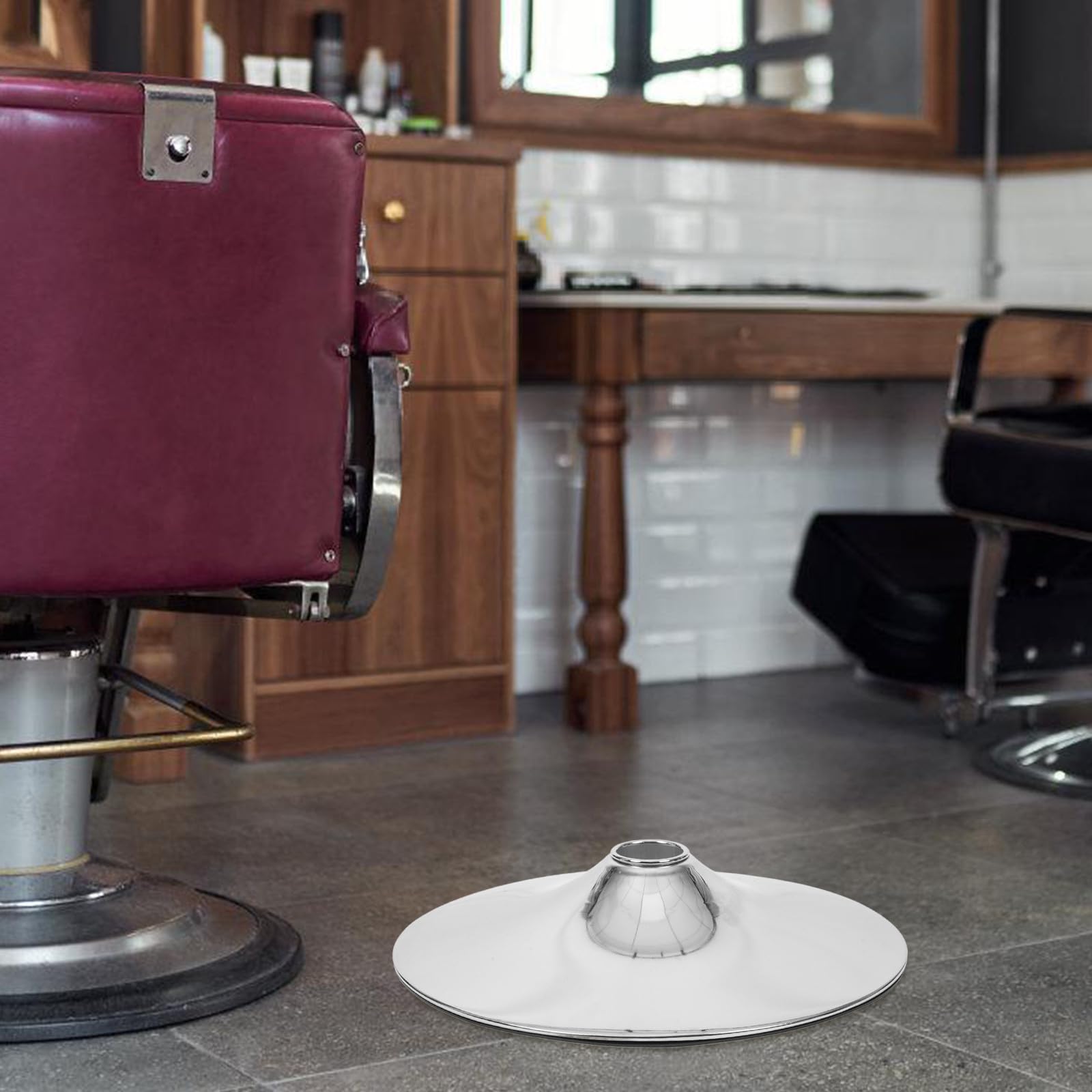 Housoutil Socle Robuste pour Fauteuil de Salon et Fauteuil de Barbier en Acier Inoxydable Base Pivotante Argentée pour Coiffure et Travail Confortable