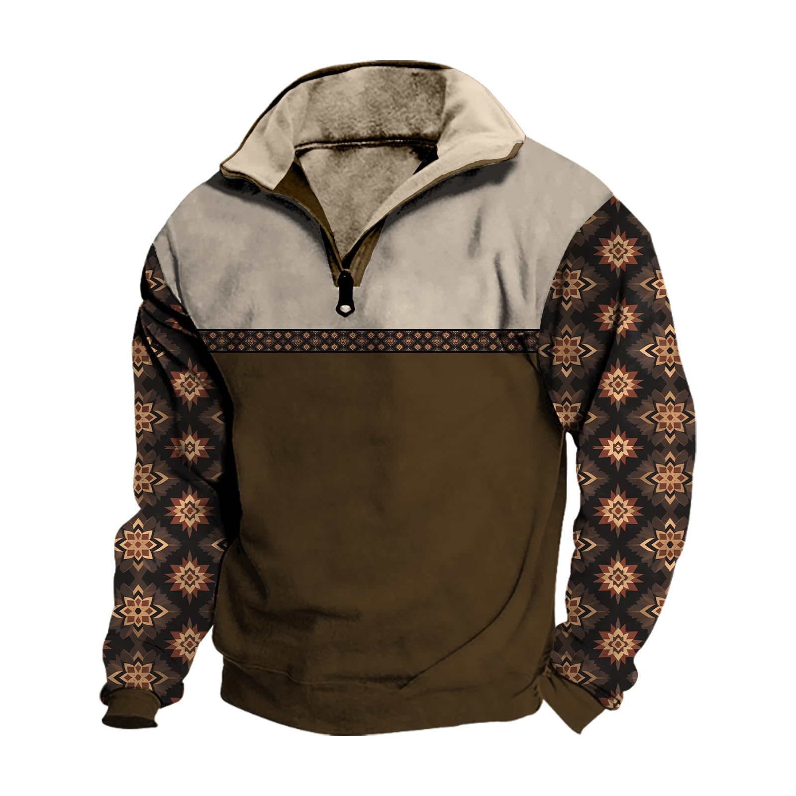 domirica Mens Western Zip Pullover Sweatshirt Aztec Cowboy Jacket Fall Retro Trendy Hoodie