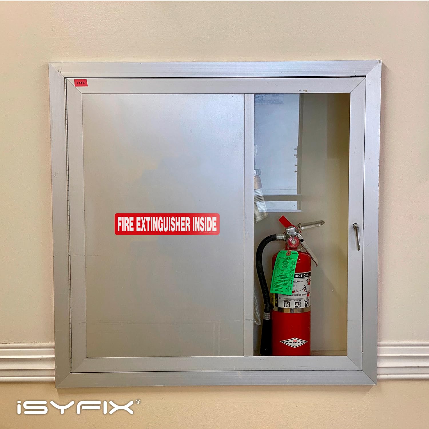iSYFIX Gaśnica wewnątrz – 10 sztuk 30 x 6 cm – samoprzylepne naklejki winylowe, laminowane na promieniowanie UV, pogodę, zarysowania, blaknięcie, do samochodów osobowych, ciężarowych, przyczep