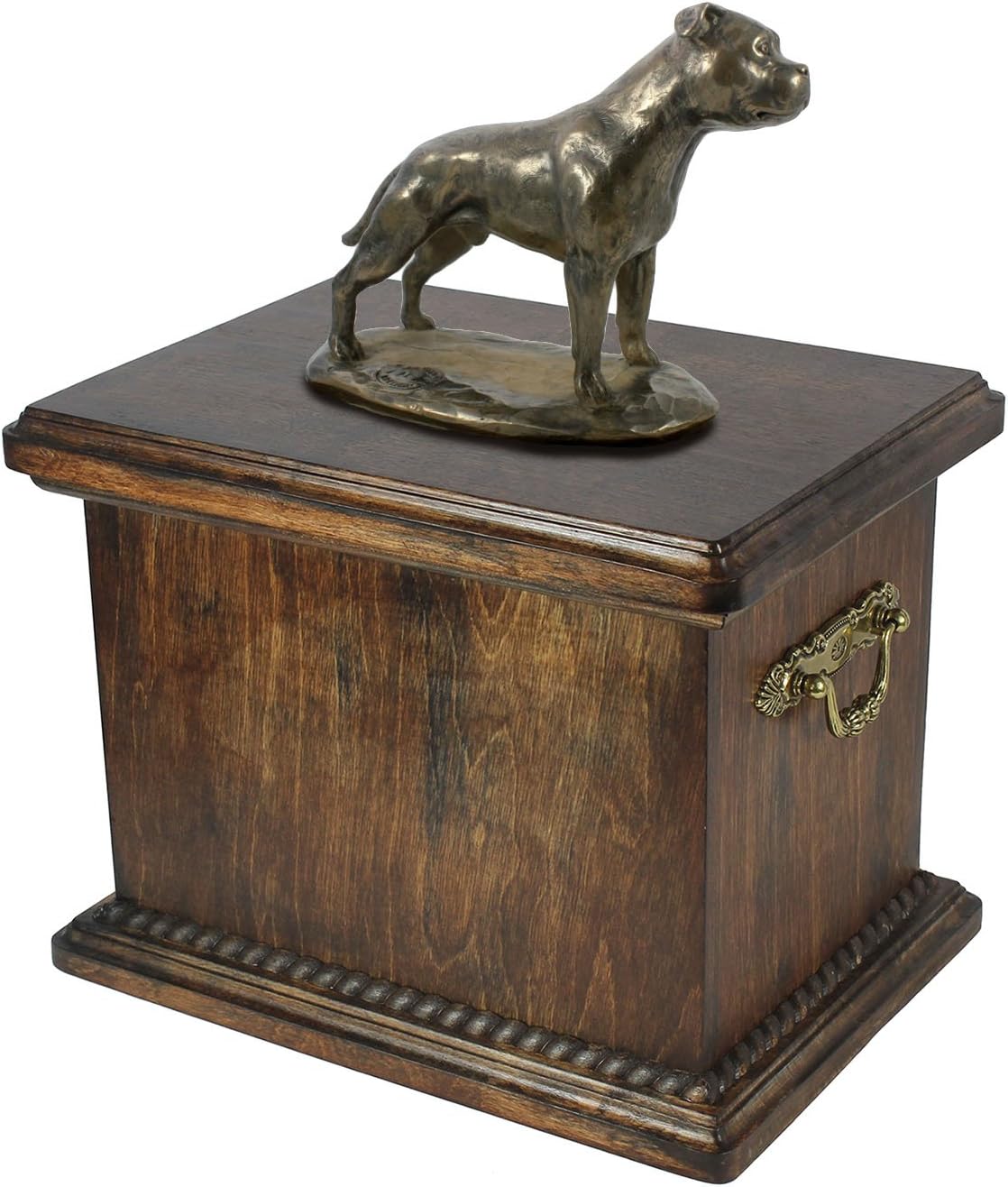 Art-Dog Custom Dog Sitting Statue Memorial Urn - Handmade Cold Cast Bronze on Birch Base – Sturdy and Stylish Urn for Dog’s Ashes – 8.3x11.4x8.7 – 5l – English Staffordshire Terrier