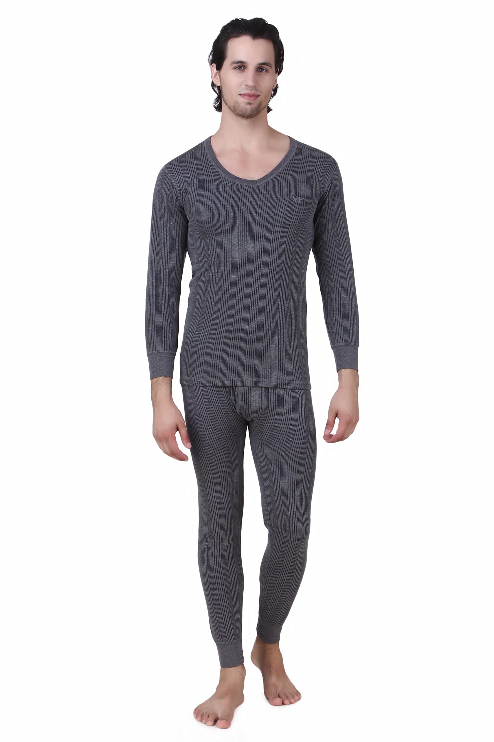 hap Men's Quilted Thermal Set : V Neck Top + Trouser (Dark Grey) Body Warmer-picture-36