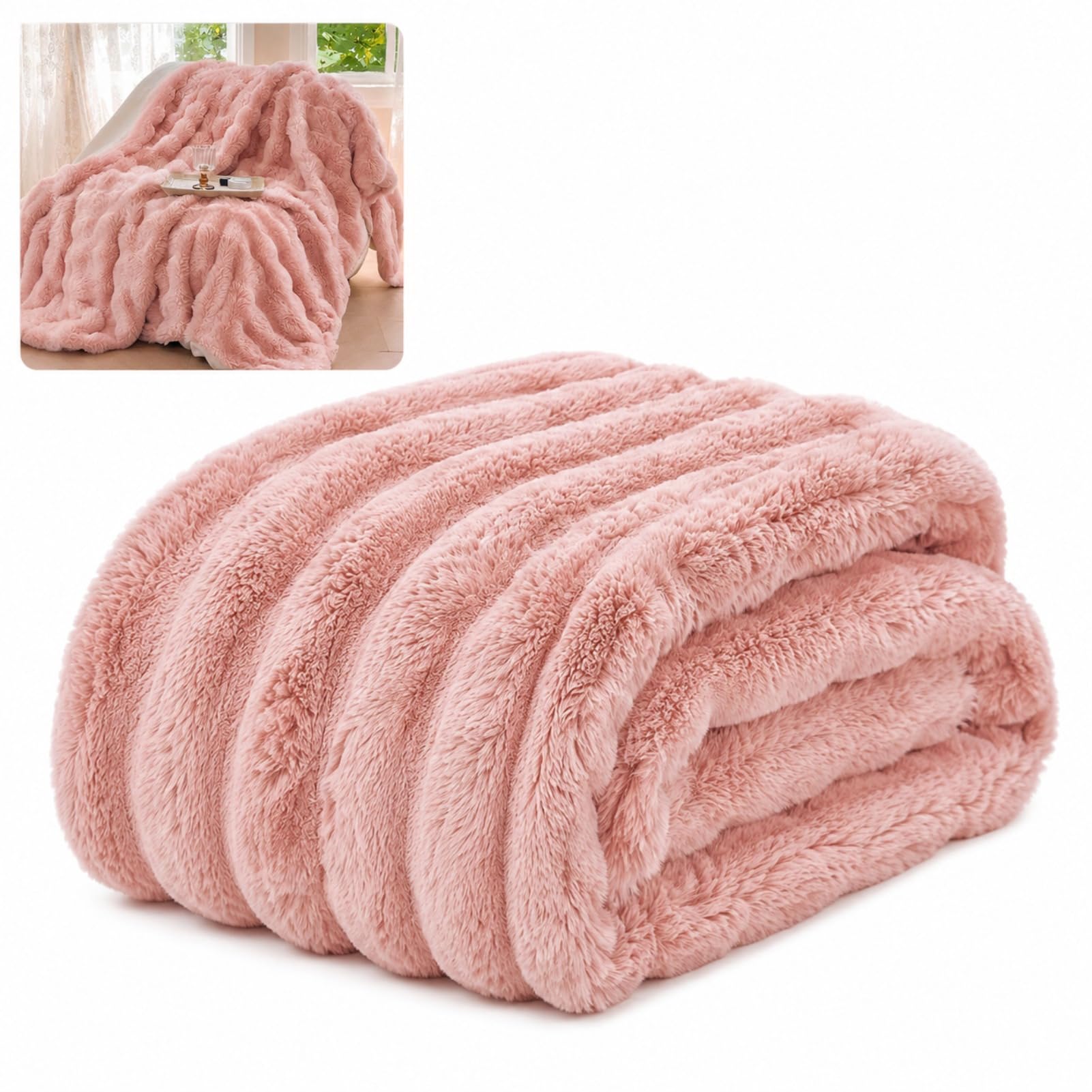 GnathicHOME Bunny Throw Blanket for Couch Soft & Warm Fluffy Blanket, Cozy Fuzzy Faux Fur Throw Blankets for Couch Chair Bed Sofas (120 * 200cm,pink)