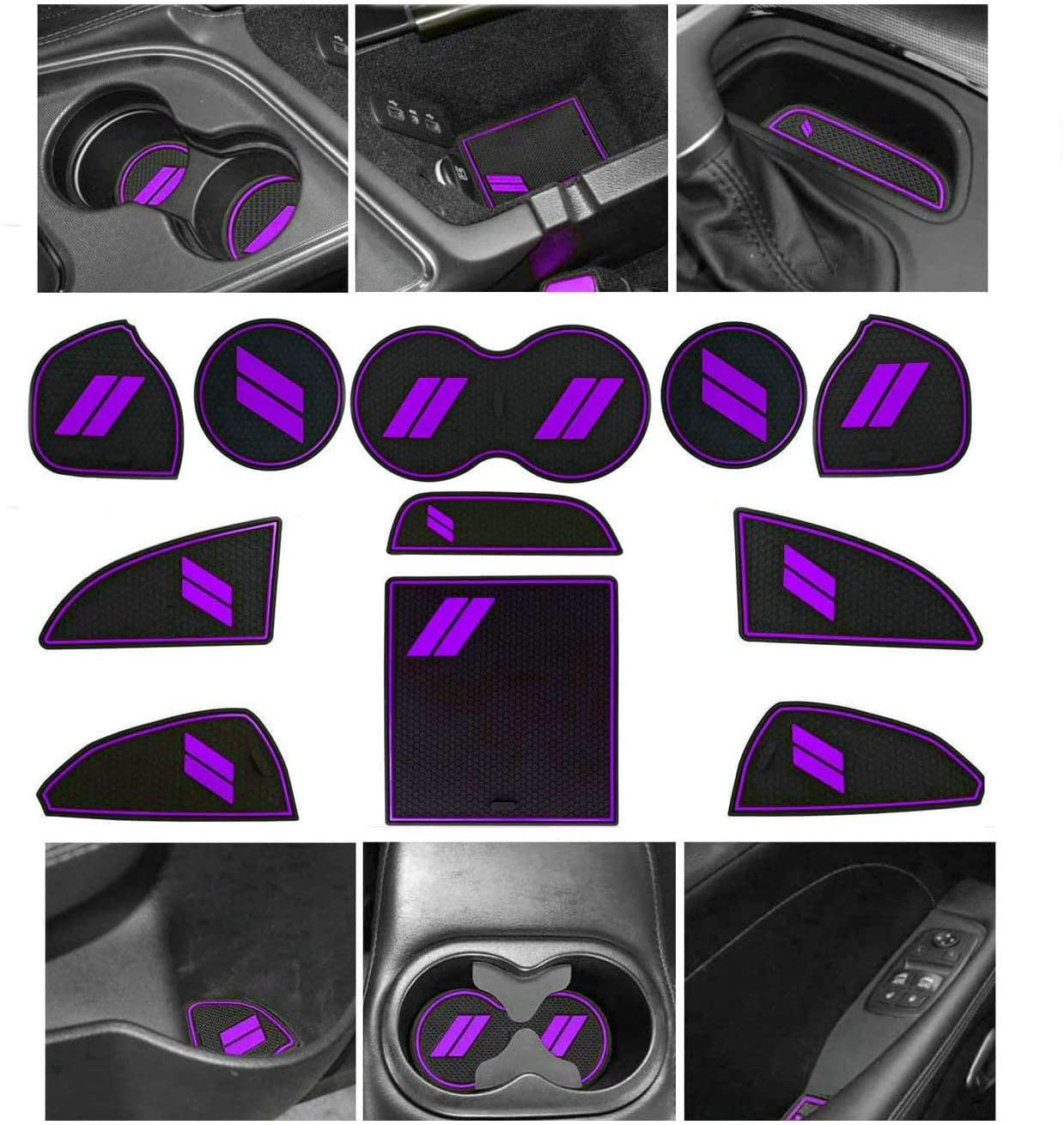 VincoolNon-Slip Anti-dust Custom Fit Cup, Door, Console Liner Accessories for Dodge Challenger 2015 2016 2017 2018 2019 2020 2021 2022 2023-11pcs Set Purple
