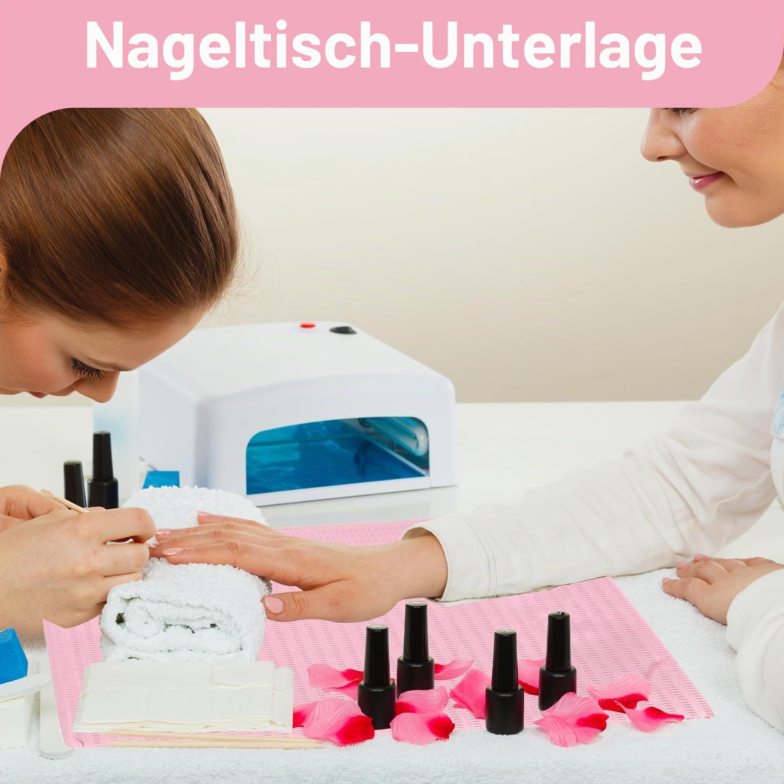 125 Stück Nagelkunst-Tischset, rosa, wasserdichte Einweg-Nagelkunst-Papierpads, Nagelpapierhandtücher, Zahnlätzchen, Tattoo-Zubehör für Maniküre, Nagelkunstsalon, Schönheitssalon, 18,1 x 12,6 Zoll