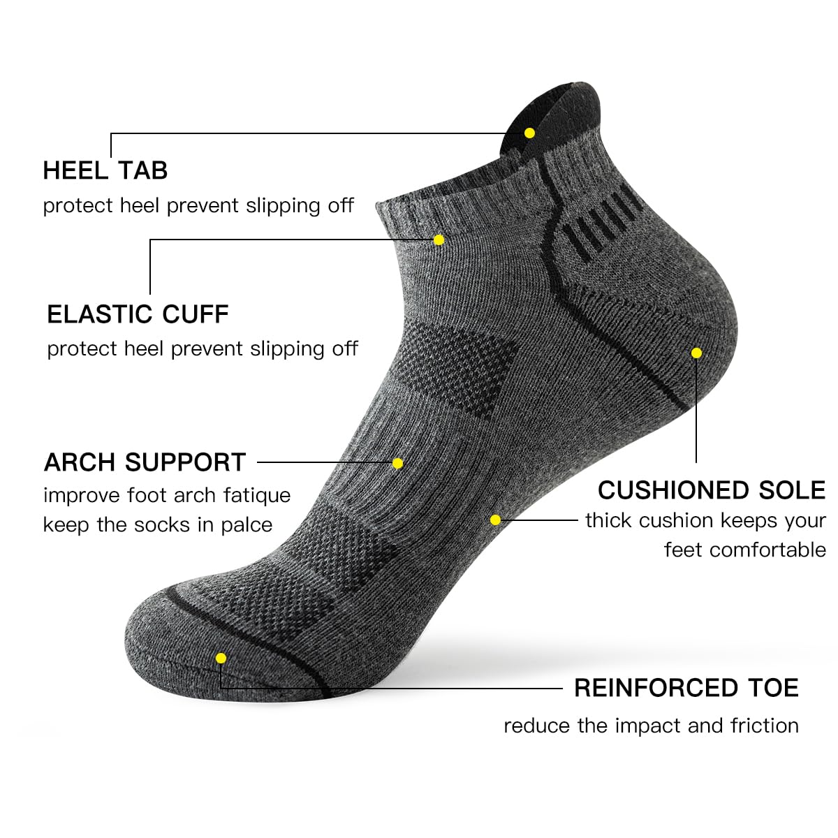 JOYNÉE 10 pares de calcetines deportivos transpirables para hombre, para entrenamiento, atletismo, correr, corte bajo, calcetines cortos