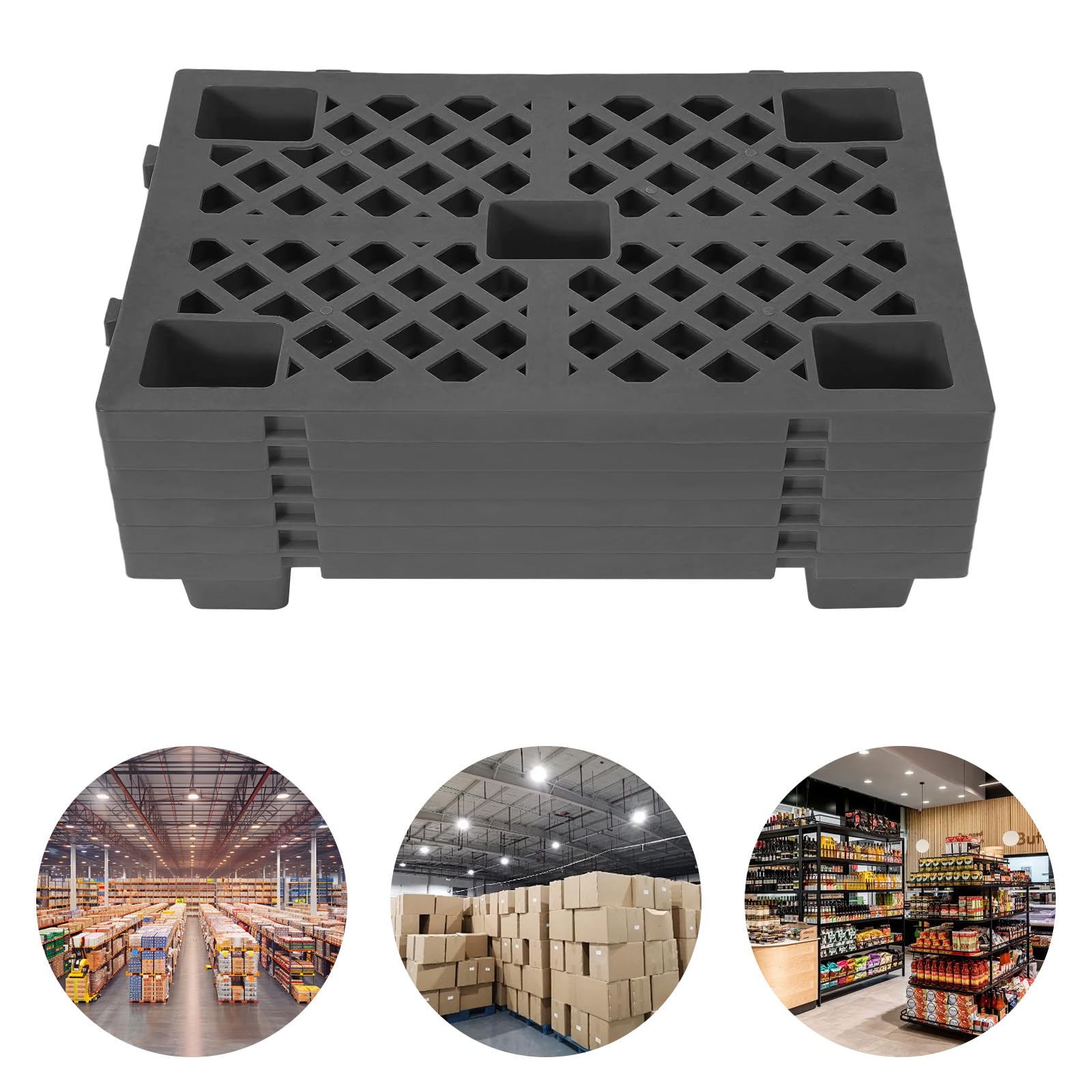 Lot de 6 palettes en plastique 60 x 40 x 10 cm - Pour entrepôts, usines, centres logistiques, installations de stockage
